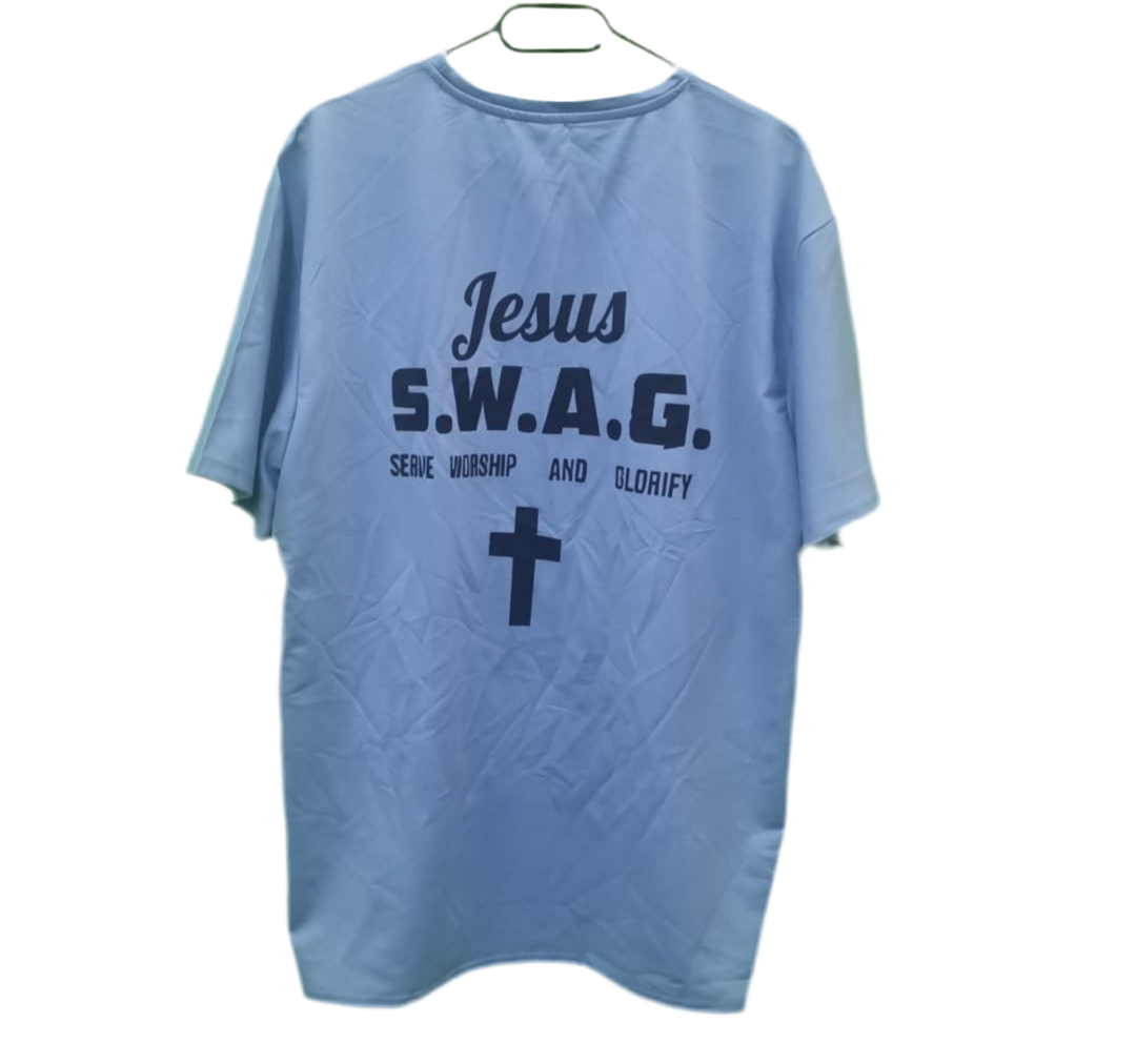 “Jesus S.W.A.G.” T-shirt – Serve, Worship And Glorify | Hemels Statement Tee (Blauw)