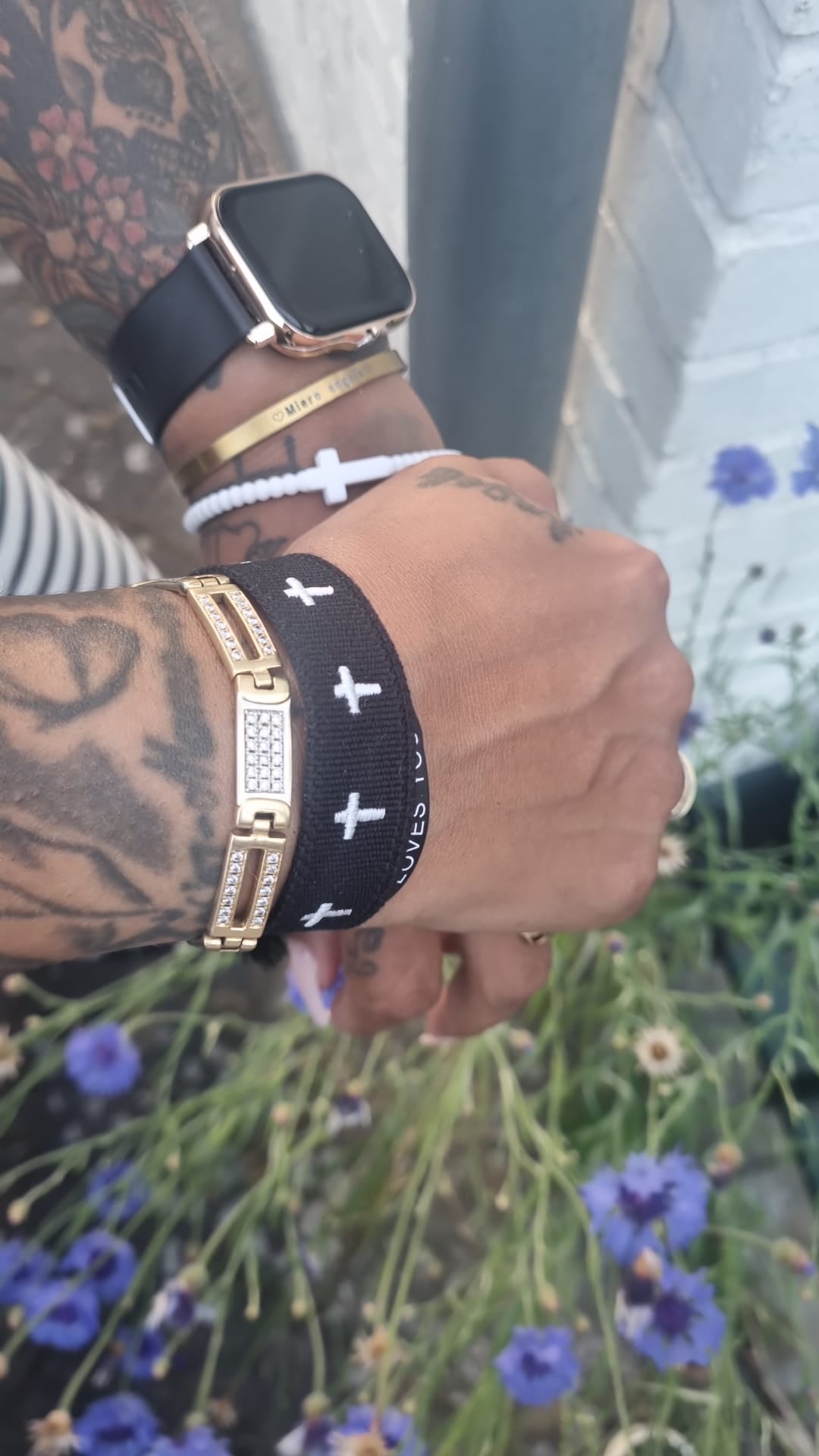 Armband unisex kruis leer & metaal