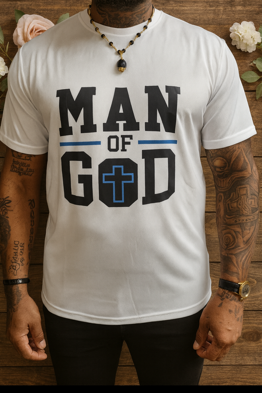 “MAN OF GOD” Heren T-shirt – Faith Strong Statement Tee (Wit)