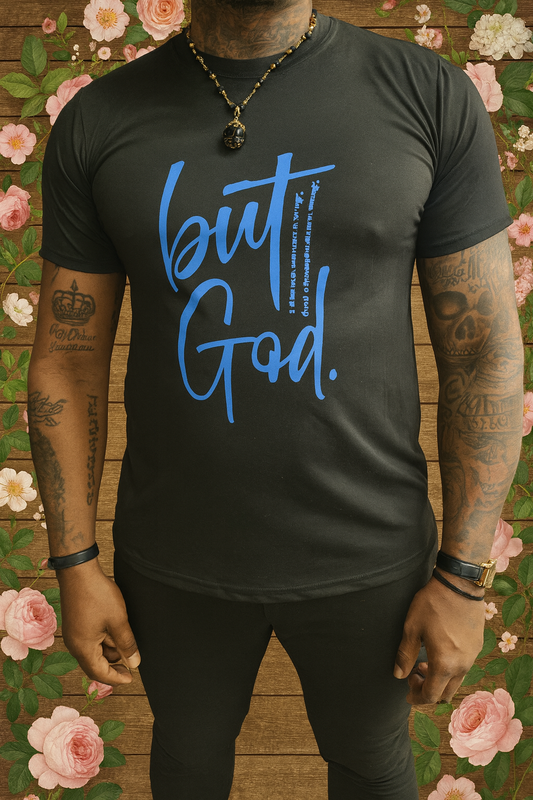 “But God.” Heren T-shirt – Statement Tee met geloofskracht (Zwart/Blauw)