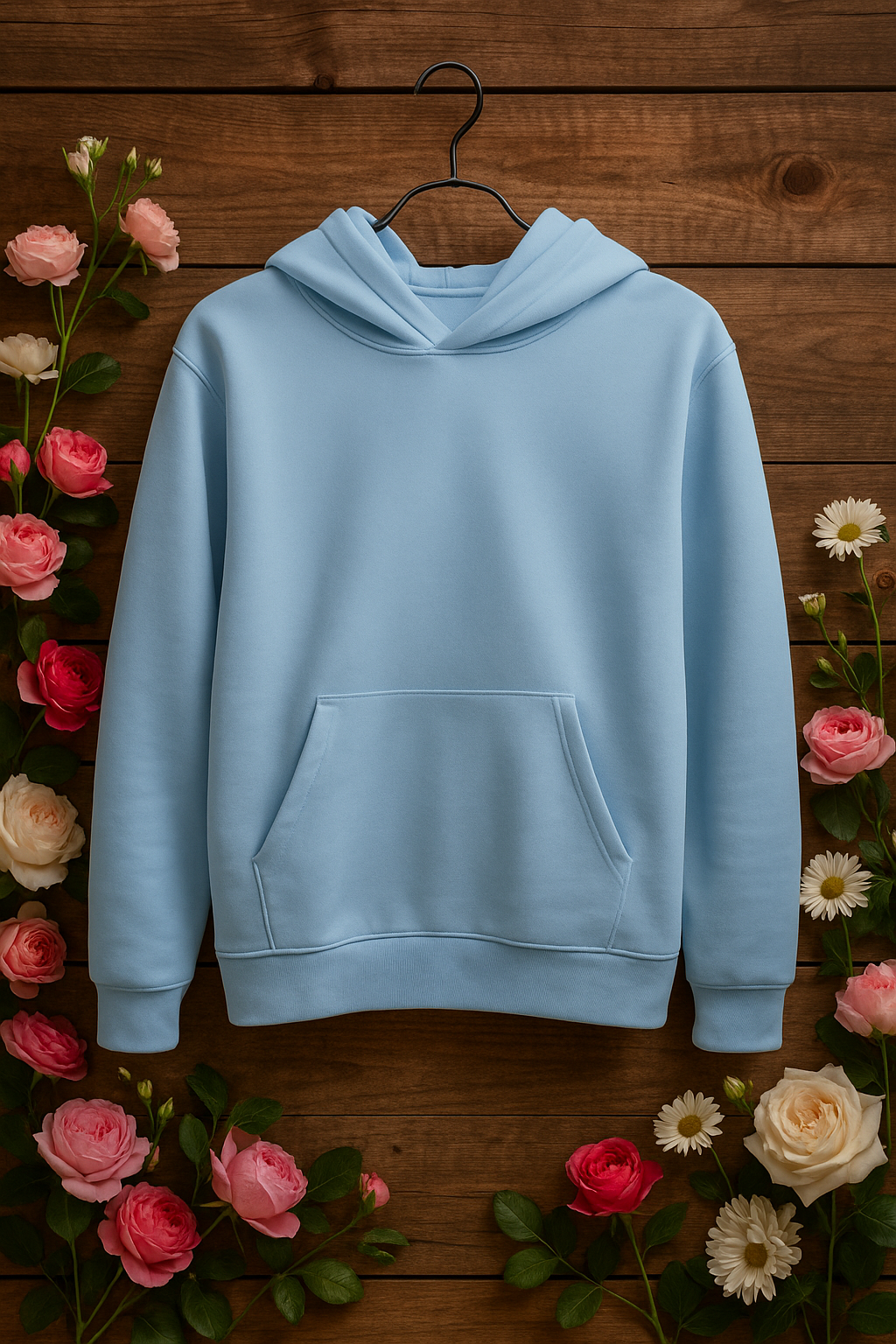 “AMEN” Hoodie – Lichtblauw met Bloemenprint | Girls & Dames XS Fit