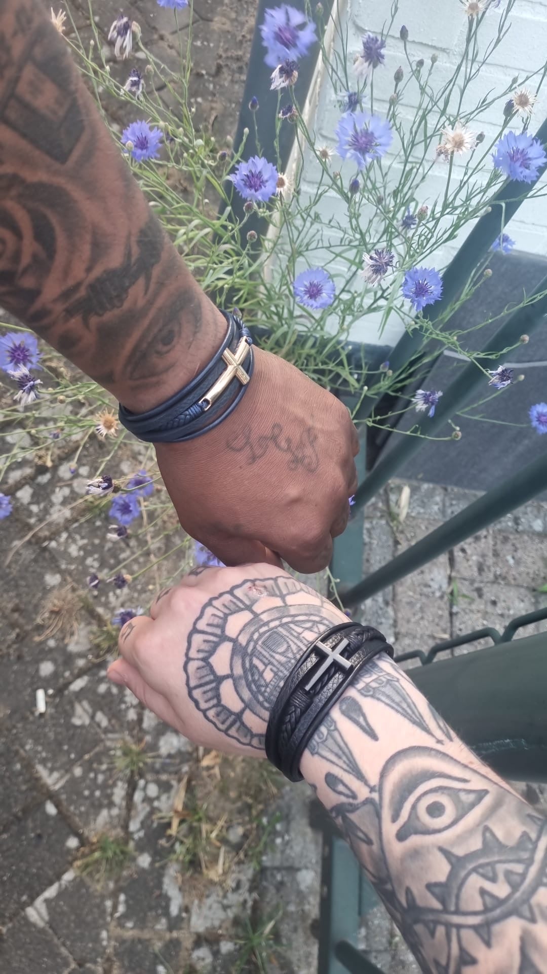 Armband unisex kruis leer & metaal