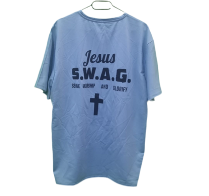 “Jesus S.W.A.G.” T-shirt – Serve, Worship And Glorify | Hemels Statement Tee (Blauw)
