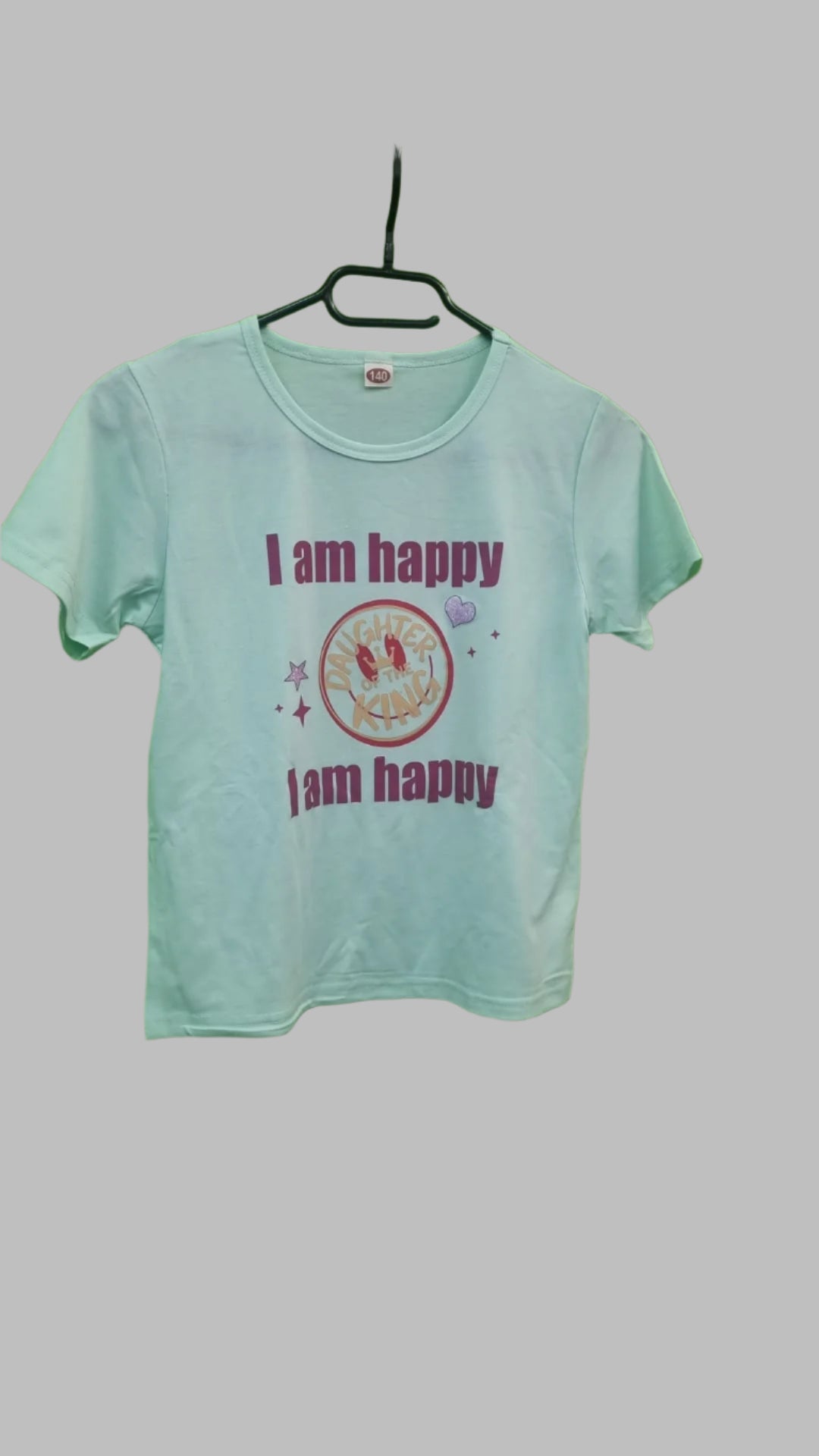 “I Am Happy – I Am Blessed” T-shirt | Kids Faithwear Mintgroen