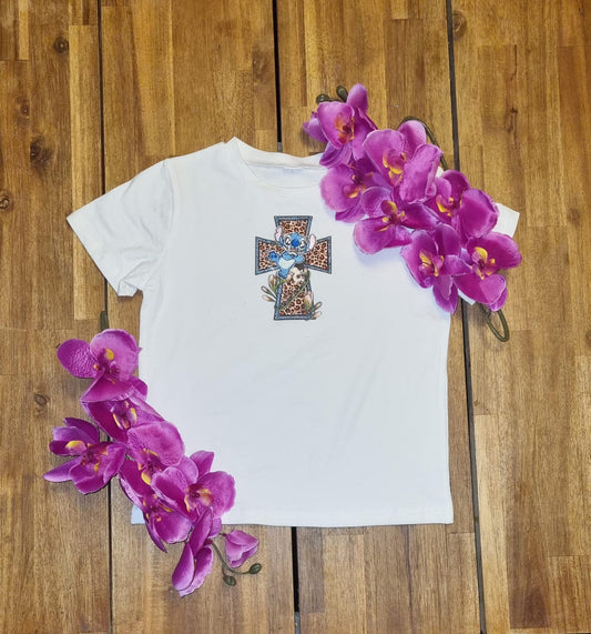 Wit stitch maat 128 met 🐆print