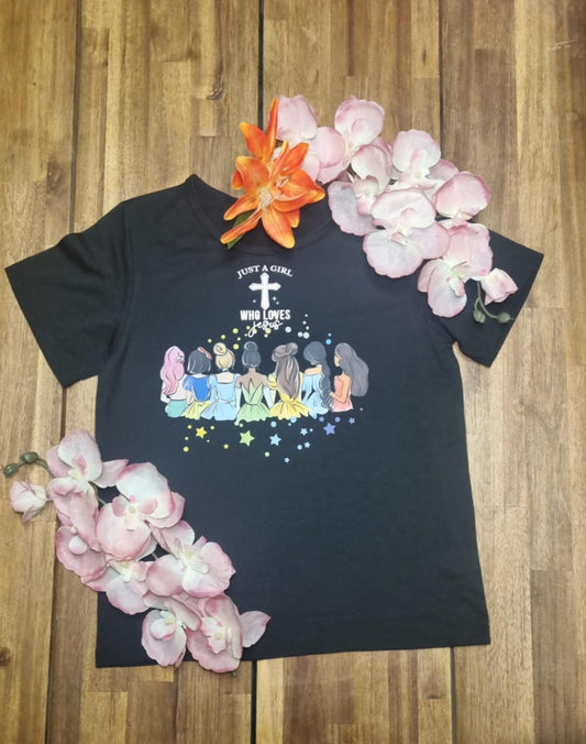 “Just a Girl Who Loves Jesus” Kinder T-shirt – Zwart | Unity & Faith Design
