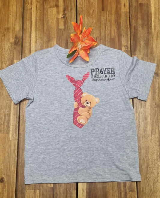 “Prayer is Powerful” Kids T-shirt – Grijs | Teddy met Boodschap