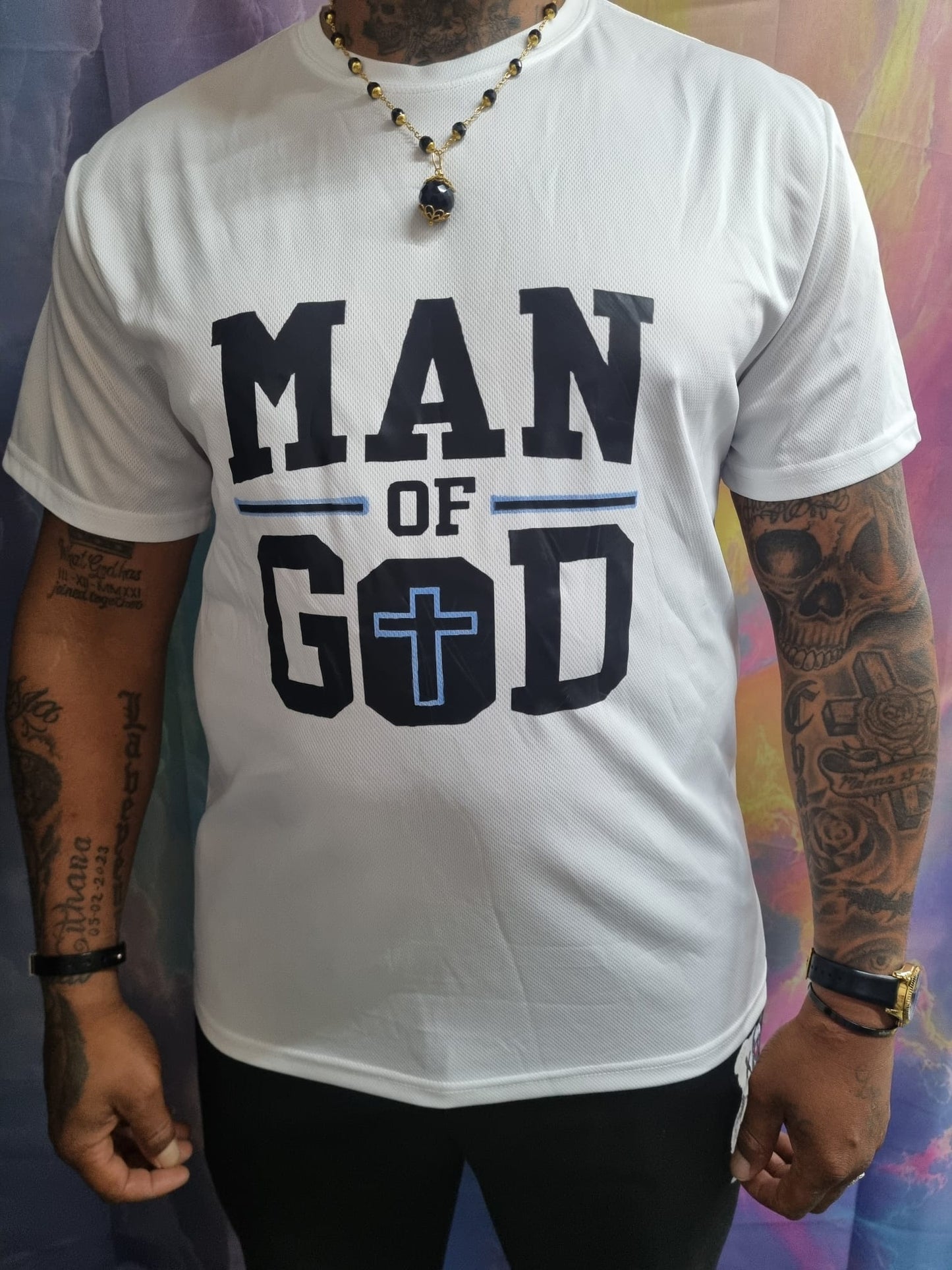 “MAN OF GOD” Heren T-shirt – Faith Strong Statement Tee (Wit)