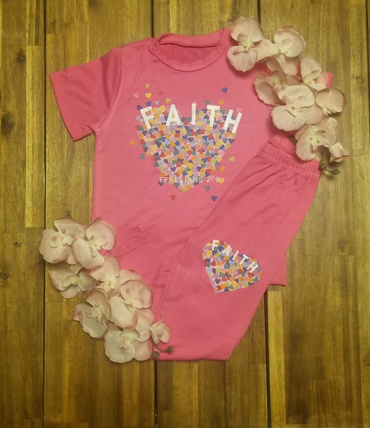 2 delig setje pink FAITH t shirt met bijpassende legging maat 134
