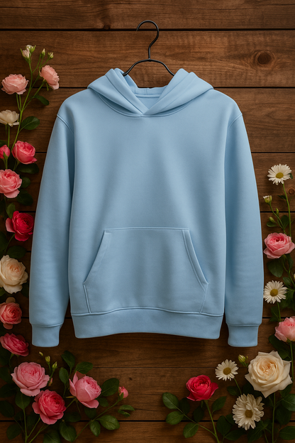 “AMEN” Hoodie – Lichtblauw met Bloemenprint | Girls & Dames XS Fit