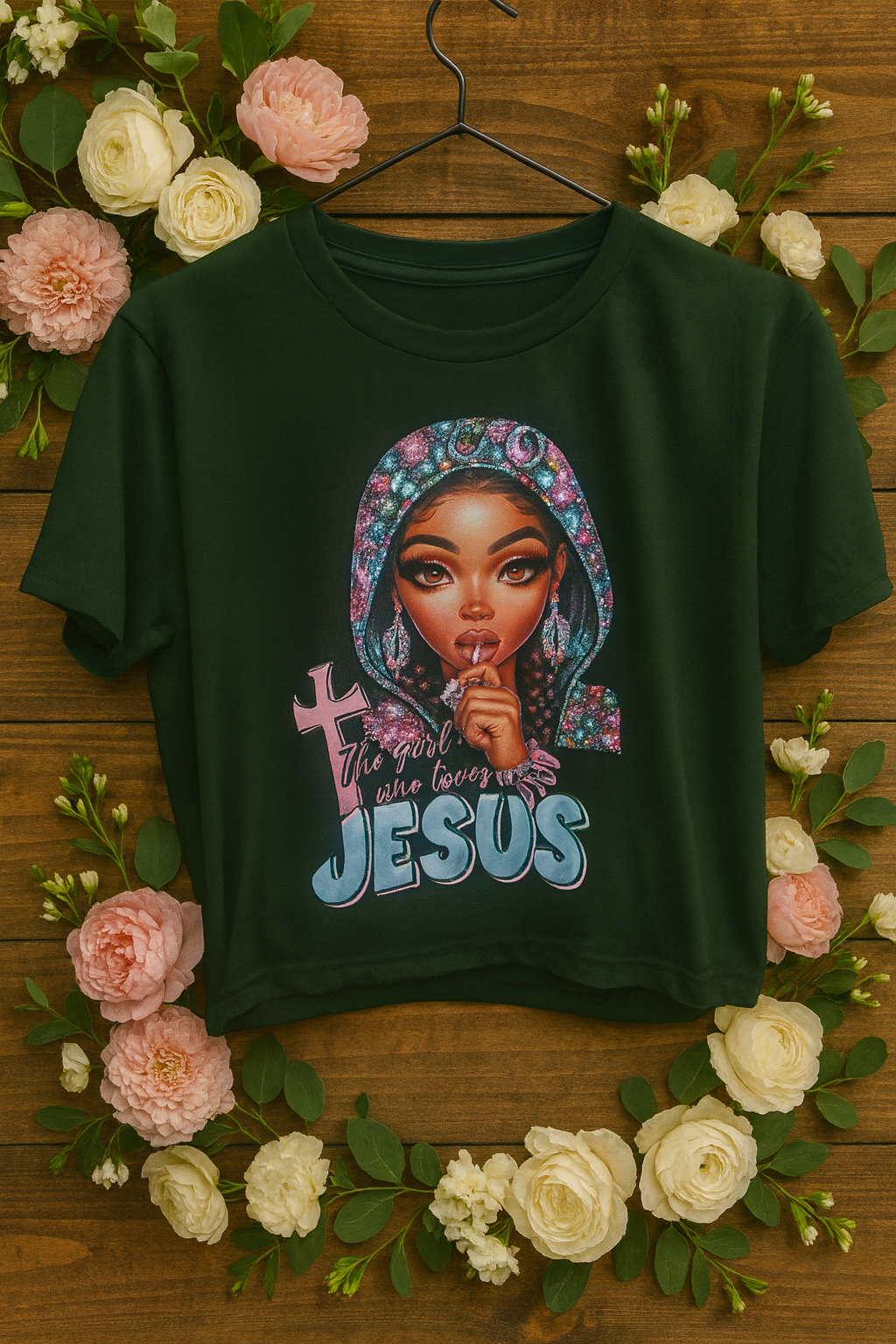 Crop Top “Spiritual Girl Who Loves Jesus” – Zwart | Maat S/M
